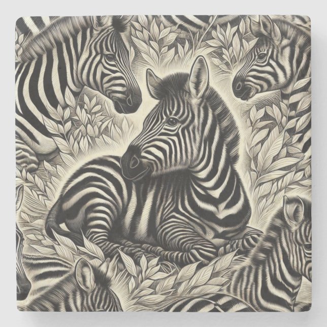 Cute Vintage Zebra Pattern Stone Coaster (Front)