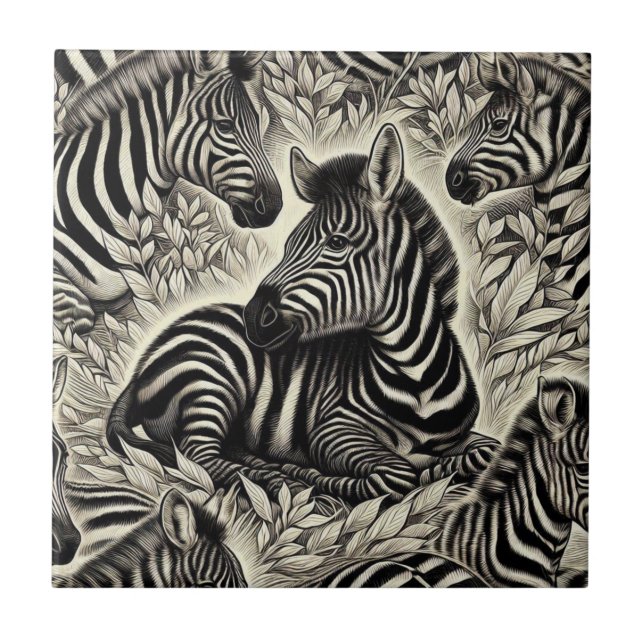 Cute Vintage Zebra Pattern Tile (Front)