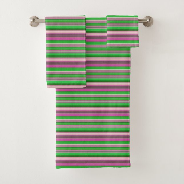 Cute violet green stripes bath towel set (Insitu)