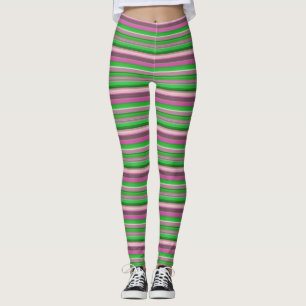 Cute violet green stripes leggings