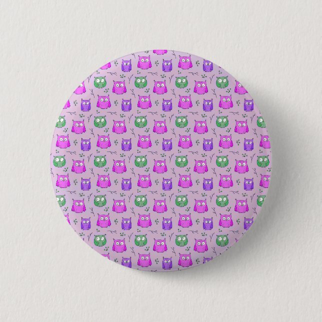 Cute Violet Owl Pattern 2 Inch Round Button (Front)