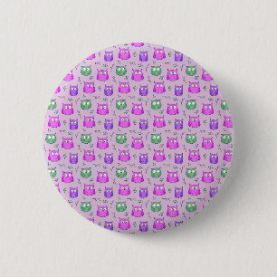 Cute Violet Owl Pattern 2 Inch Round Button