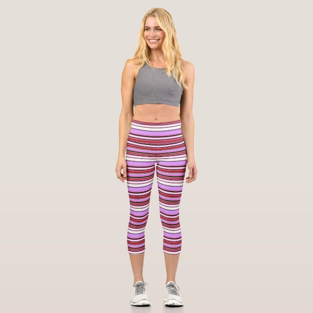 Cute violet red stripes capri leggings (Front)