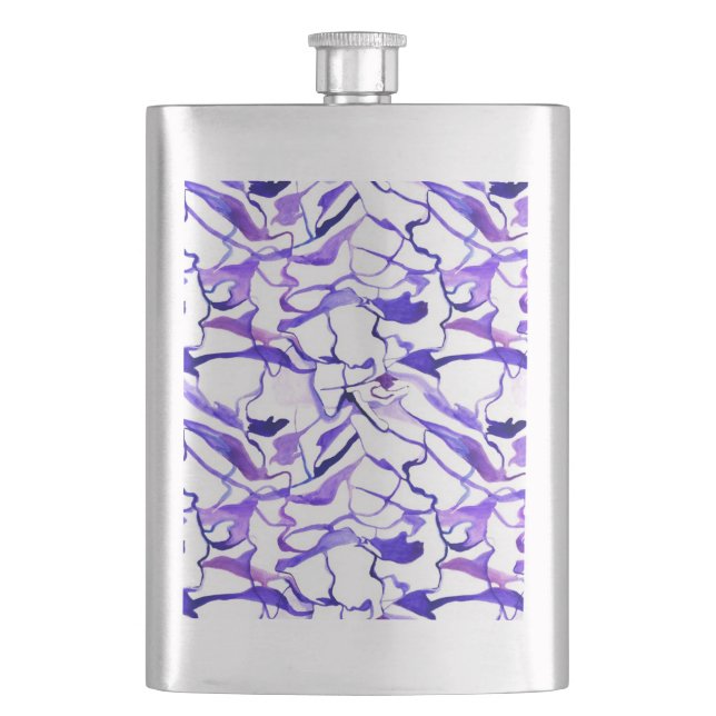 Cute violet watercolor abstract lines pattern hip flask (Front)