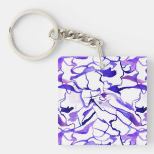 Cute violet watercolor abstract lines pattern keychain