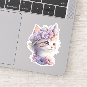 Cute Violet Watercolor Cat with Flora