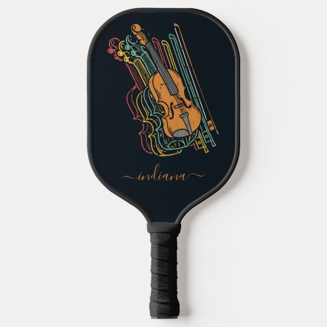 Cute Violin Personalized Monogram Script Pickleball Paddle (Front)