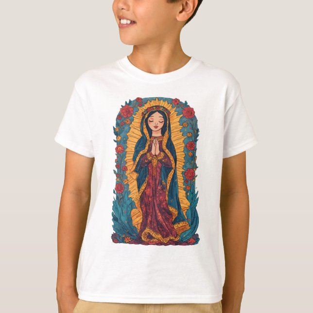 Cute Virgin of Guadalupe Kid's Tee Shirt (Front)