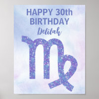 Cute Virgo Custom Astrology Purple Birthday Party