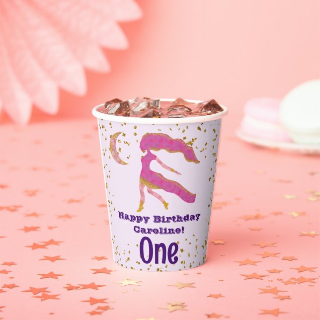 Cute Virgo First Birthday & Gold Confetti  Paper Cups (Insitu)