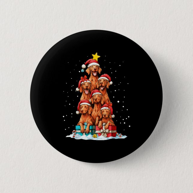 Cute Vizsla Viszla Dog Christmas Tree Xmas Hat  2 Inch Round Button (Front)
