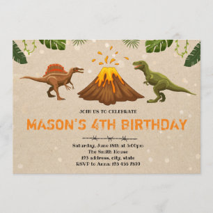 Cute volcan dinosaure invitation