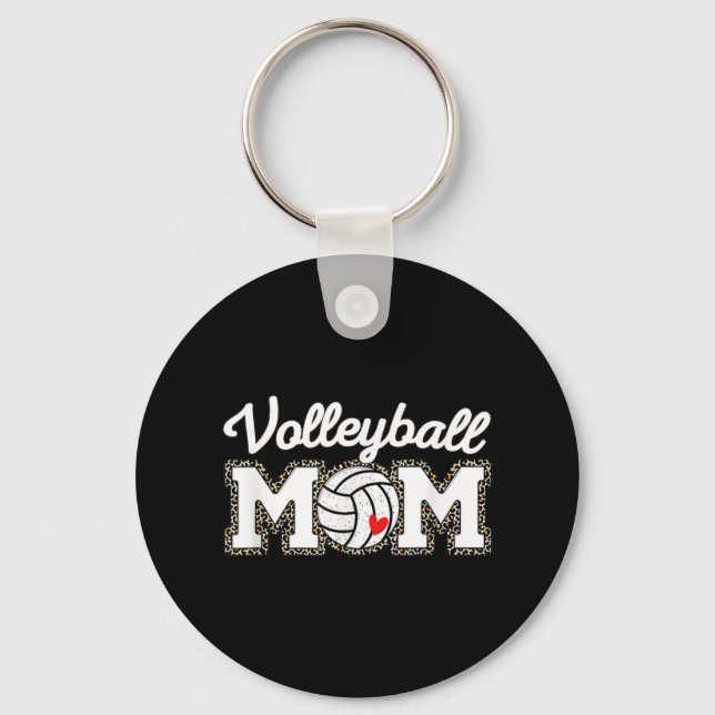 Cute Volleyball Mom Leopard Print Mothers Day Fun  Keychain (Front)