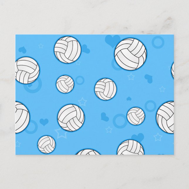 Cute Volleyball Pattern Blue Postcard (Front)
