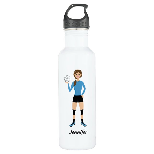 Cute Volleyball Player Girl With Custom Name 710 Ml Water Bottle (Front)