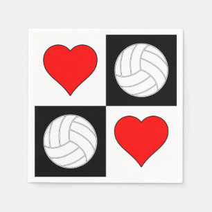Cute Volleyballs & Hearts Tennis Party Napkins