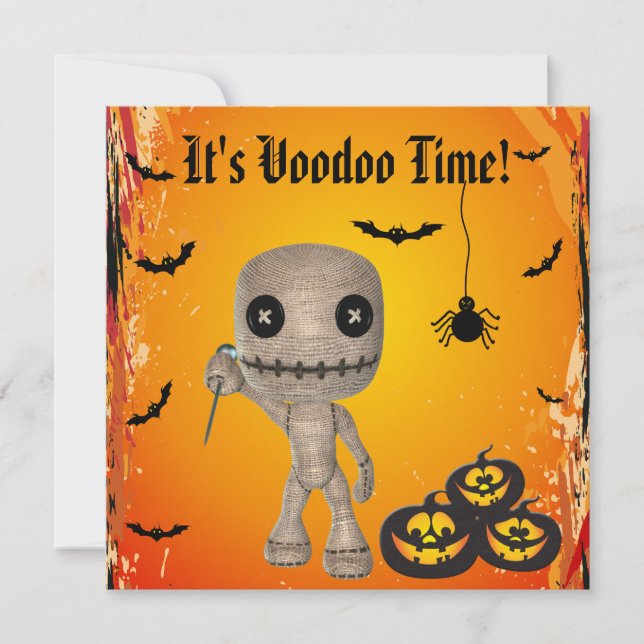 Cute Voodoo Doll & Pumpkins Halloween Party Invitation (Front)