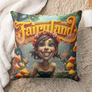 Cute Wacky Funny Fairy In Fairyland Throw Pillow