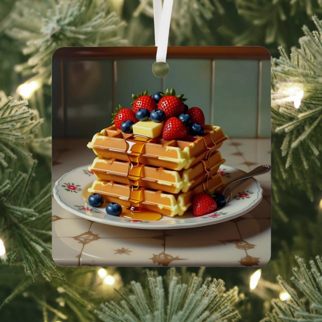 Cute Waffle Themed Christmas  Metal Ornament (Insitu)