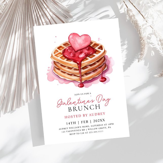  Cute Waffles Valentines Galentines Brunch Invitation (Creator Uploaded)