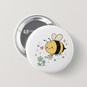 Cute Waggle Dance  Kawaii Bee Illustration 2 Inch Round Button