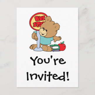 cute waiting at the bus stop school bear invitation