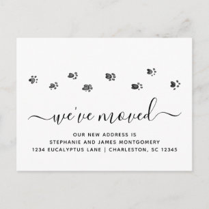 Cute Walking Paw Prints Modern Script Moving Announcement Postcard