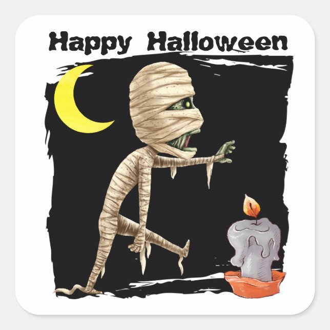 Cute Walking Zombie Kids Halloween Square Sticker (Front)