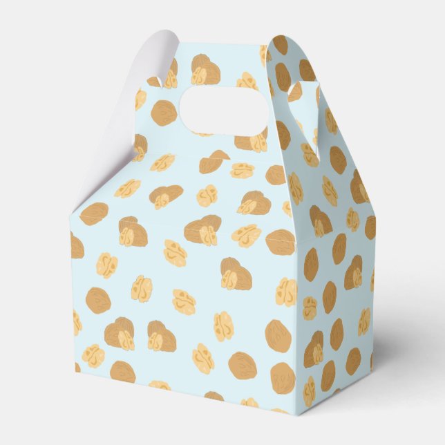 Cute Walnuts Nut Pattern Pastel Blue Favor Box (Front Side)