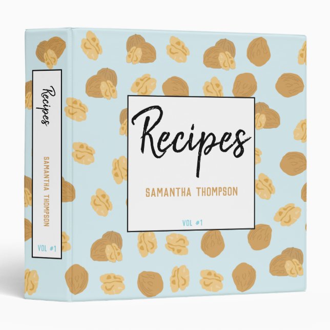Cute Walnuts Nut Pattern Recipes Cookbook Binder (Front/Spine)