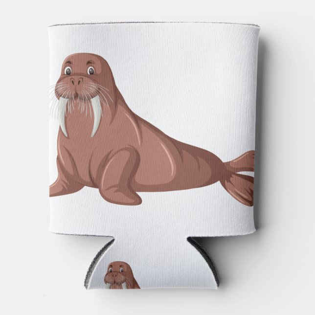 Cute walrus cartoon character can cooler (Front)