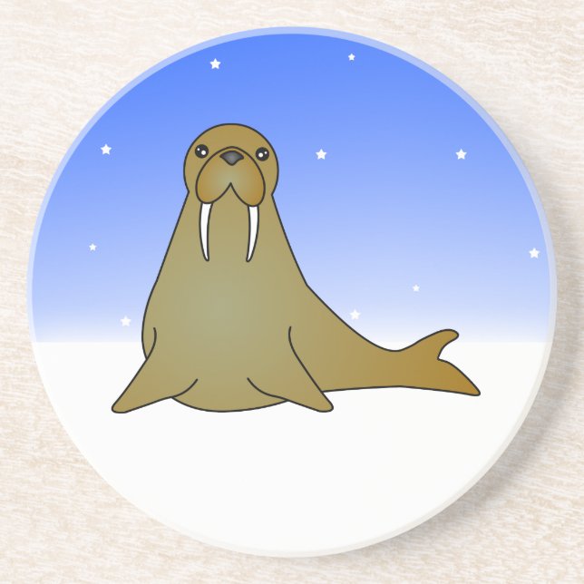 Cute Walrus Cartoon in the Snow Coaster (Front)