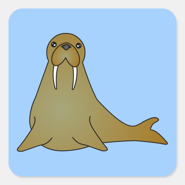 Cute Walrus Cartoon Square Square Sticker (Front)