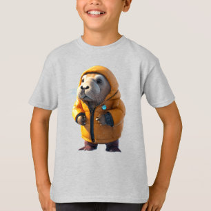 Cute Walrus in a Puffer Jacket Eating a Fish T-Shirt