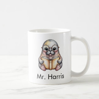 Cute Walrus Reading Book Custom Coffee Mug