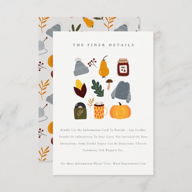 Cute Warm Cozy Autumn Essential Wedding Details Enclosure Card (Front/Back)