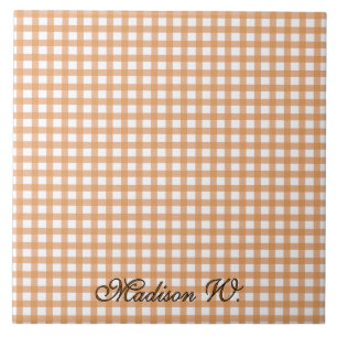 Cute Warm Orange Gingham Pattern Tile