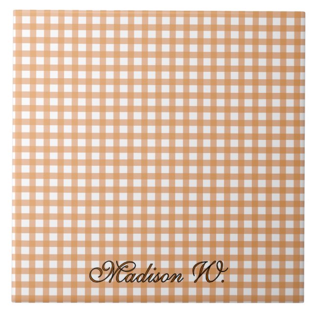 Cute Warm Orange Gingham Pattern Tile (Front)