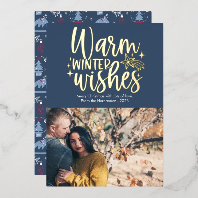 Cute Warm Winter Wishes Photo Foil Holiday Card (Front/Back)