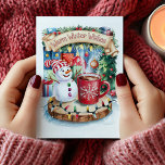 Cute Warm Winter Wishes Snowman Christmas Card<br><div class="desc">Whimsical watercolor winter wishes Christmas card. Personalize with your own greeting text.</div>