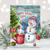 Cute Warm Winter Wishes Snowman Christmas Card