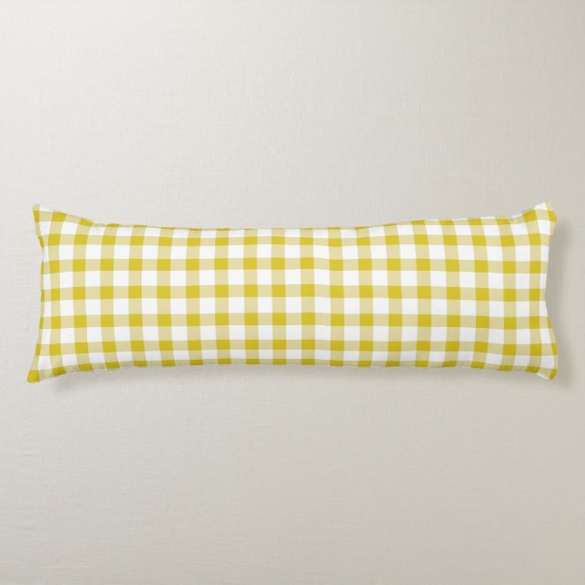 Cute Warm Yellow Gingham Pattern Body Pillow (Front)