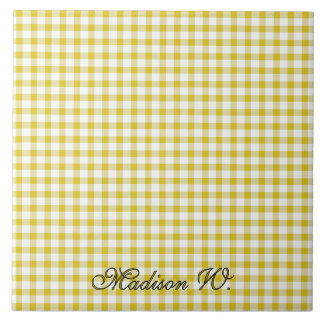 Cute Warm Yellow Gingham Pattern Tile