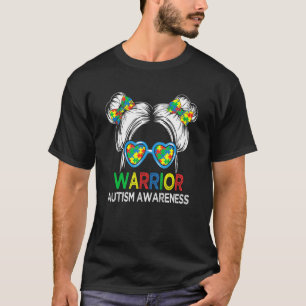 Cute Warrior Puzzle Autism Awareness Hair Bun Wome T-Shirt