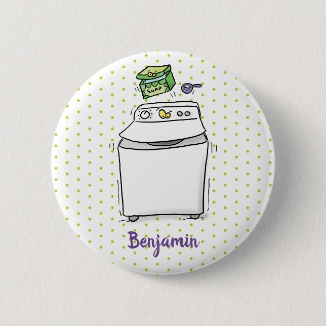Cute washing machine laundry cartoon illustration 2 inch round button (Front)