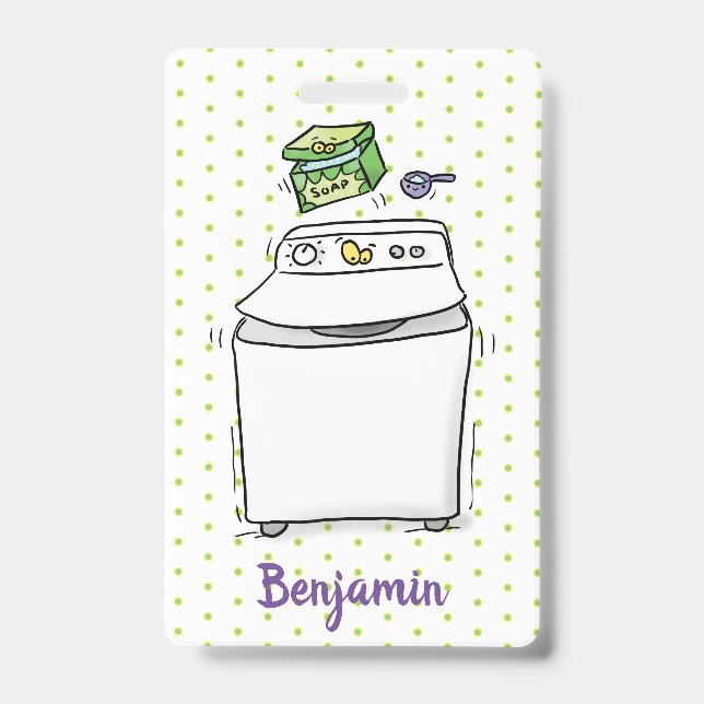 Cute washing machine laundry cartoon illustration badge (Front)