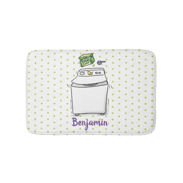 Cute washing machine laundry cartoon illustration bath mat (Front)