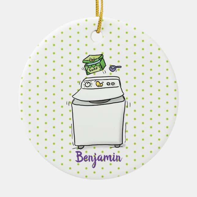 Cute washing machine laundry cartoon illustration ceramic ornament (Front)