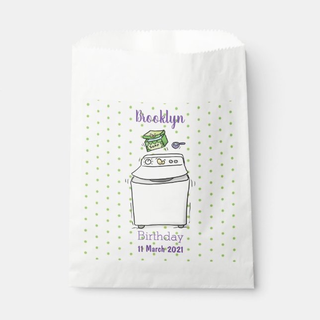 Cute washing machine laundry cartoon illustration favour bag (Front)