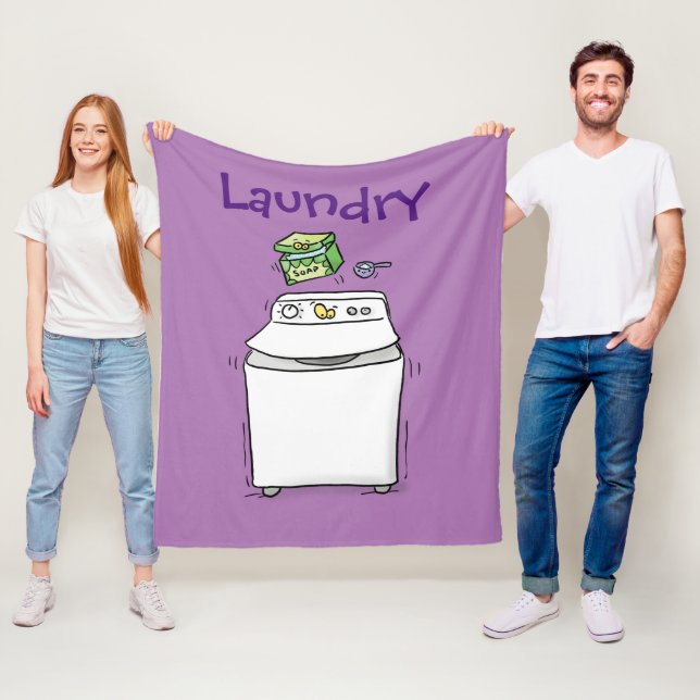 Cute washing machine laundry cartoon illustration fleece blanket (In Situ)